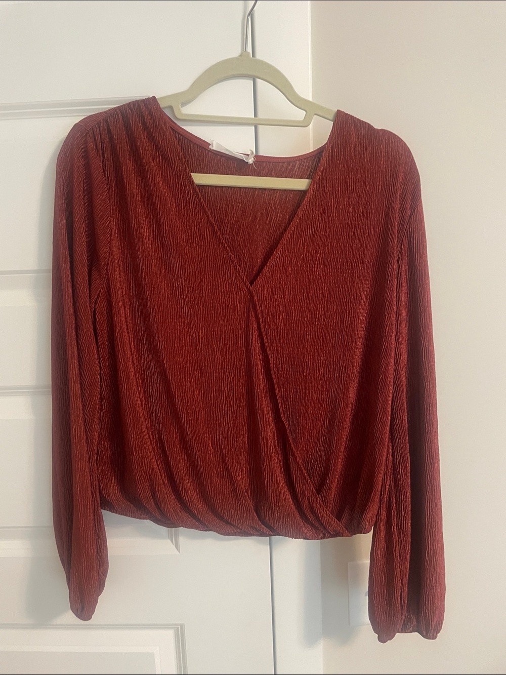Women’s Rust Red Wrap-Front Long Sleeve Top